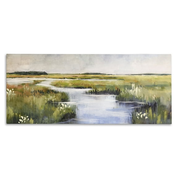 Stupell Industries River Through Marshlands Landscape & Nature Painting Wrapped Canvas Art Print Wall Art, 24 x 10