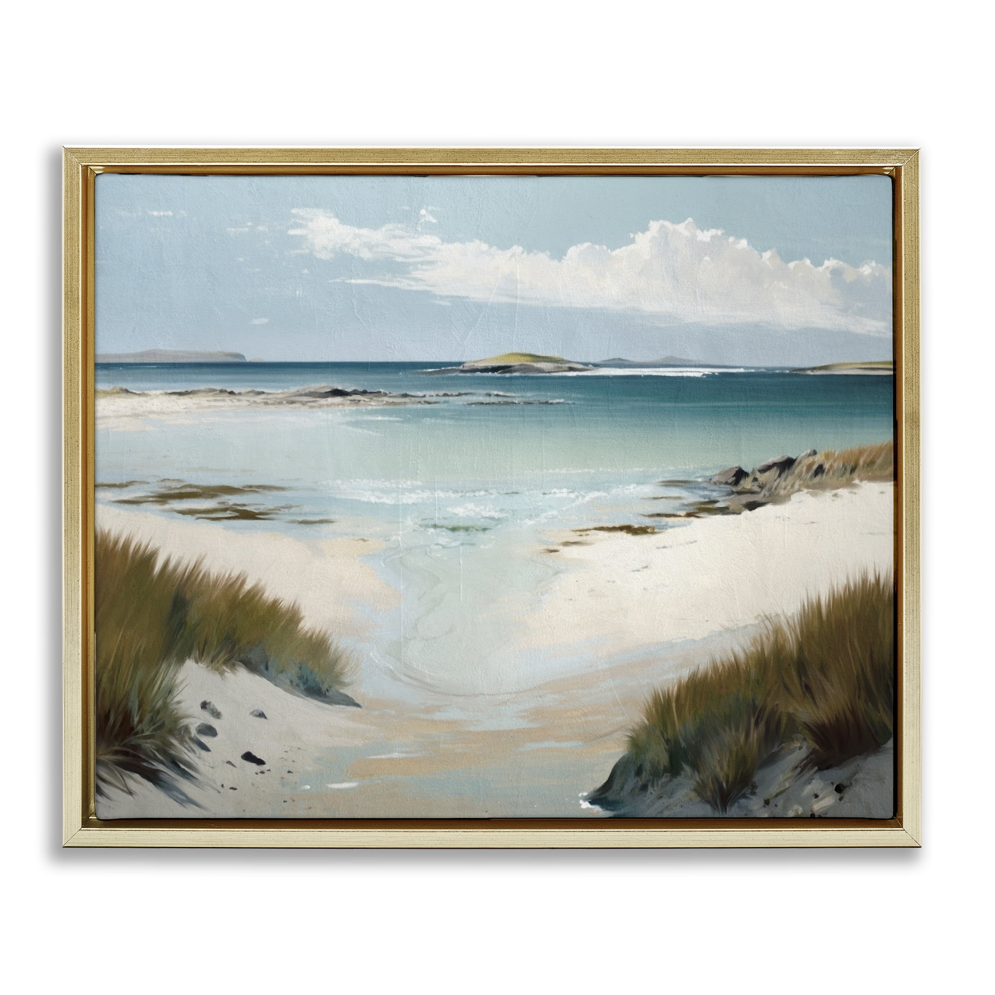 Stupell Industries River Tide Seascape Nautical & Beach Painting Gold Floater Framed Canvas Art Print Wall Art, 21 x 17