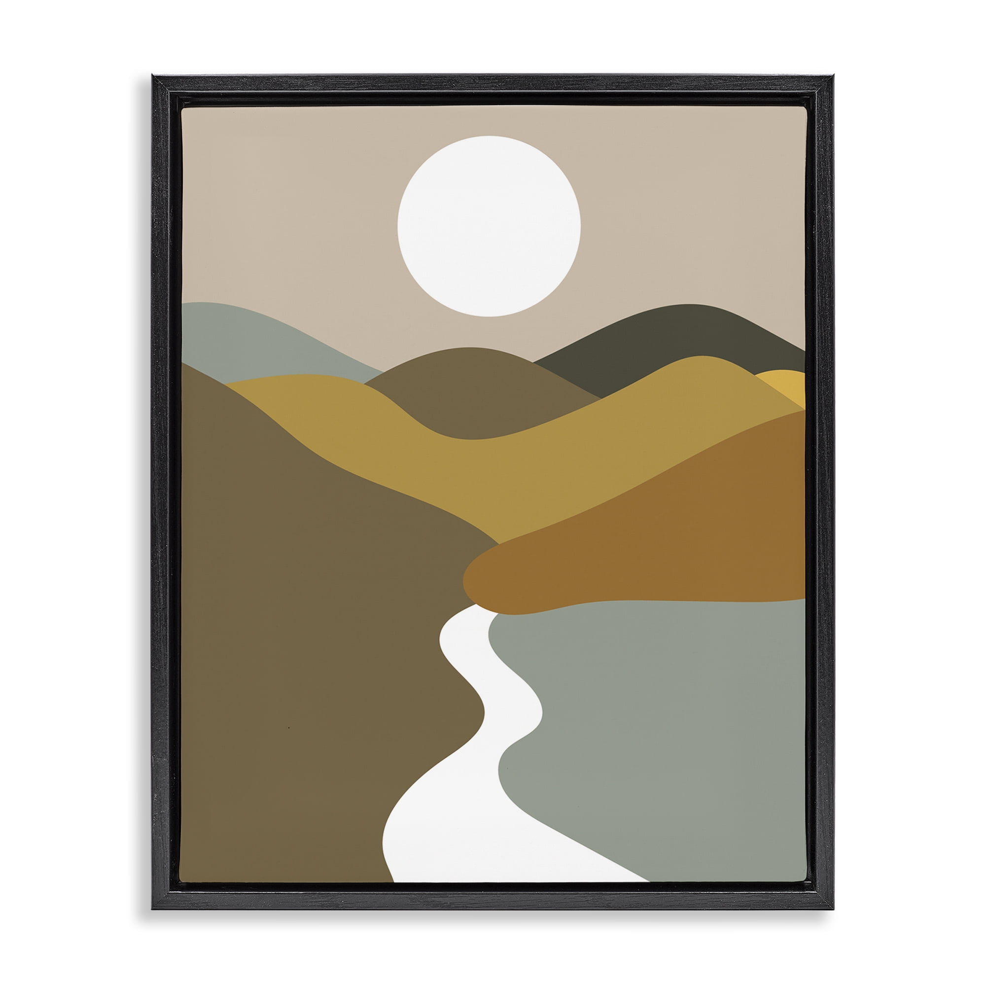 Stupell Industries River Towards Mountains Landscape Painting Black Floater Framed Art Print Wall Art, 25 x 31