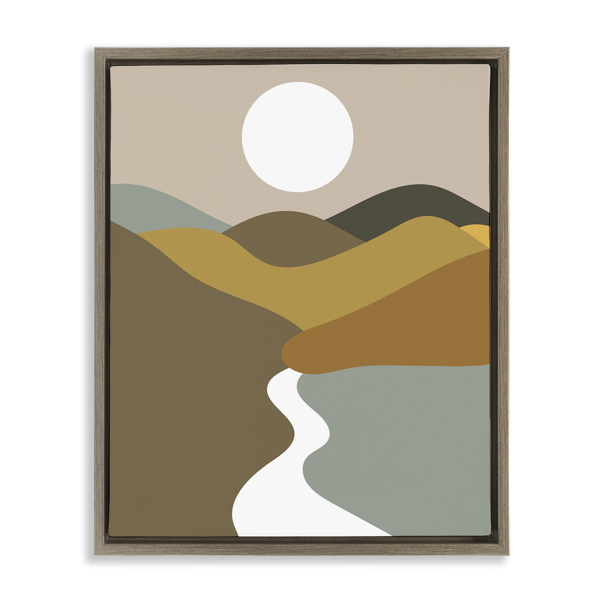 Stupell Industries River Towards Mountains Landscape Painting Brown Floater Framed Art Print Wall Art, 25 x 31