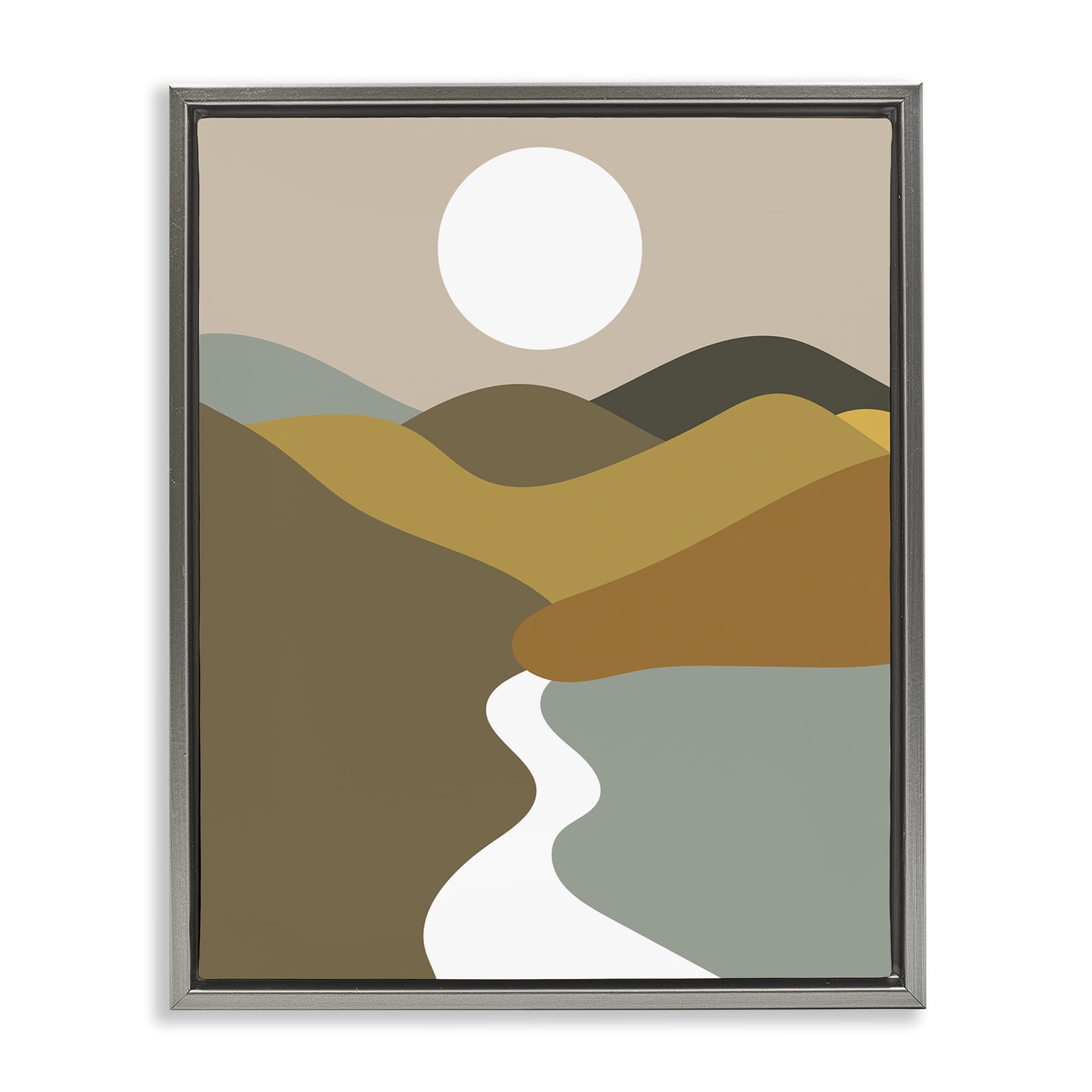 Stupell Industries River Towards Mountains Landscape Painting Gray Floater Framed Art Print Wall Art, 17 x 21