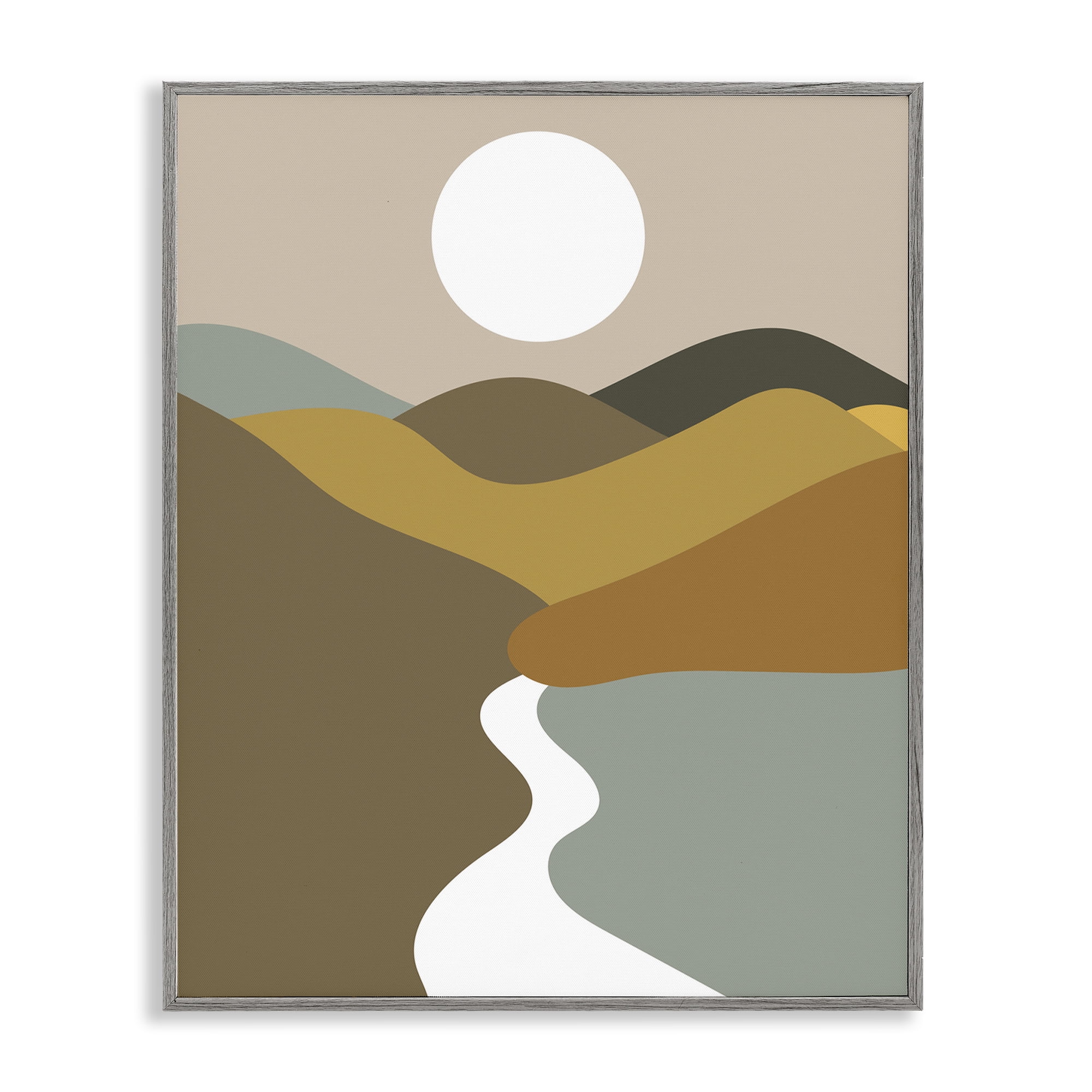 Stupell Industries River Towards Mountains Landscape Painting Gray Framed Art Print Wall Art, 11 x 14