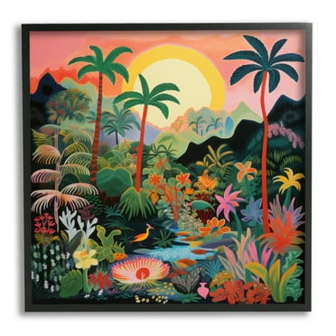 Stupell Industries River & Tropical Vegetation Landscape Painting Black Framed Art Print Wall Art, 12 x 12