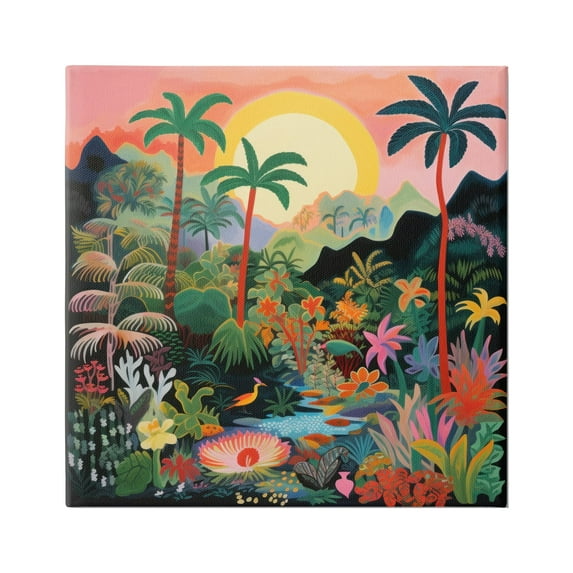 Stupell Industries River & Tropical Vegetation Landscape Painting Gallery Wrapped Canvas Art Print Wall Art, 17 x 17