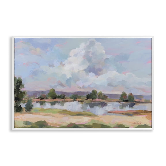 Stupell Industries River View Overhead Clouds Landscape & Nature Painting White Framed Art Print Wall Art, 24 x 16