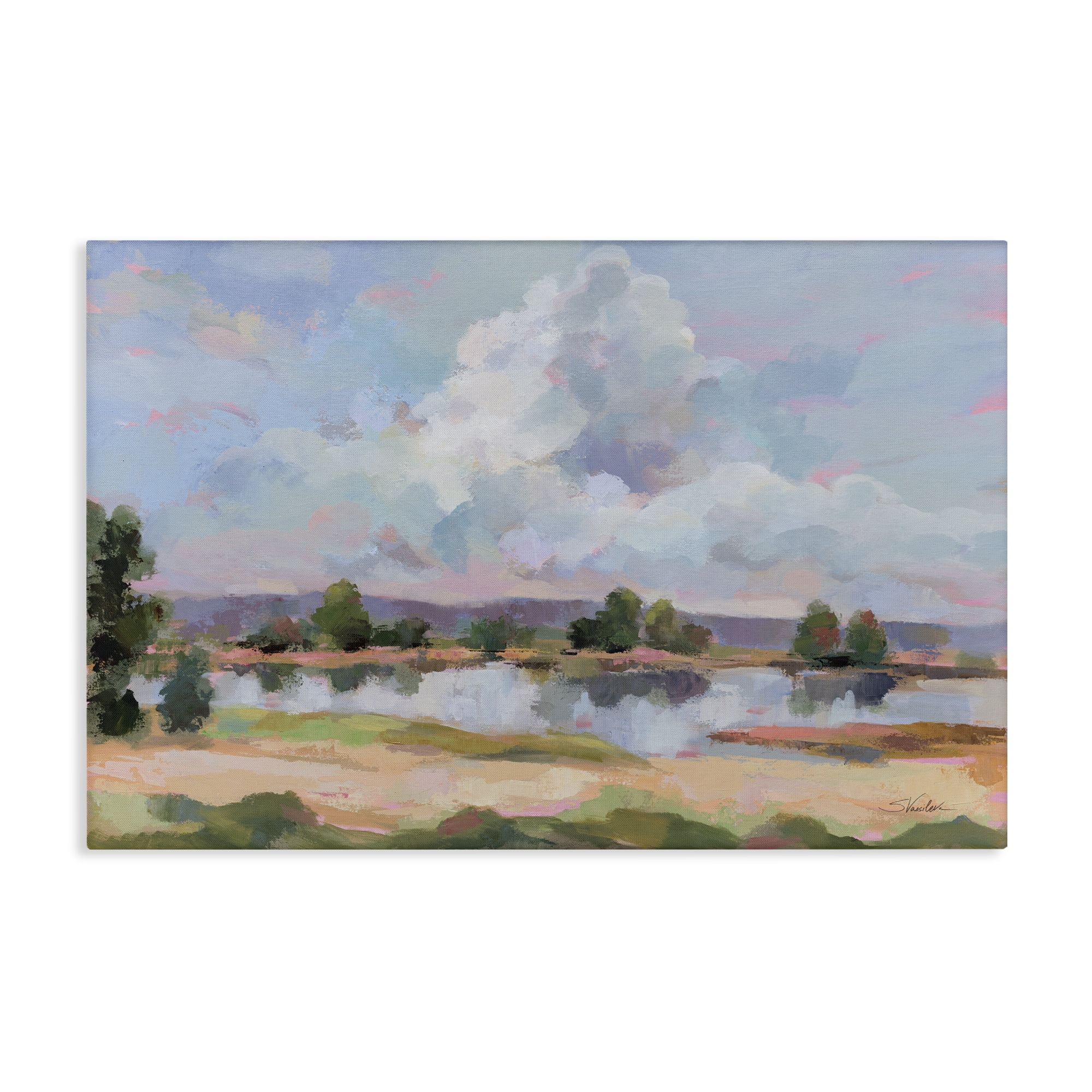Stupell Industries River View Overhead Clouds Landscape & Nature Painting Wrapped Canvas Art Print Wall Art, 24 x 16