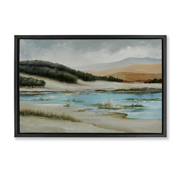 Stupell Industries River's Edge Landscape Landscape & Nature Painting Black Floater Framed Canvas Art Print Wall Art, 25 x 17