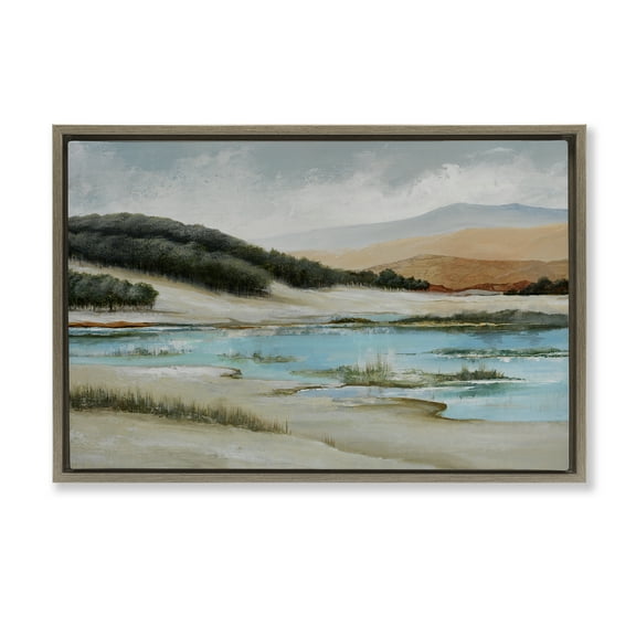 Stupell Industries River's Edge Landscape Landscape & Nature Painting Brown Floater Framed Canvas Art Print Wall Art, 25 x 17