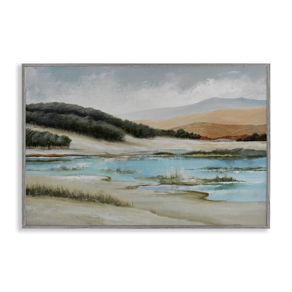 Stupell Industries River's Edge Landscape Landscape & Nature Painting Gray Framed Art Print Wall Art, 24 x 16