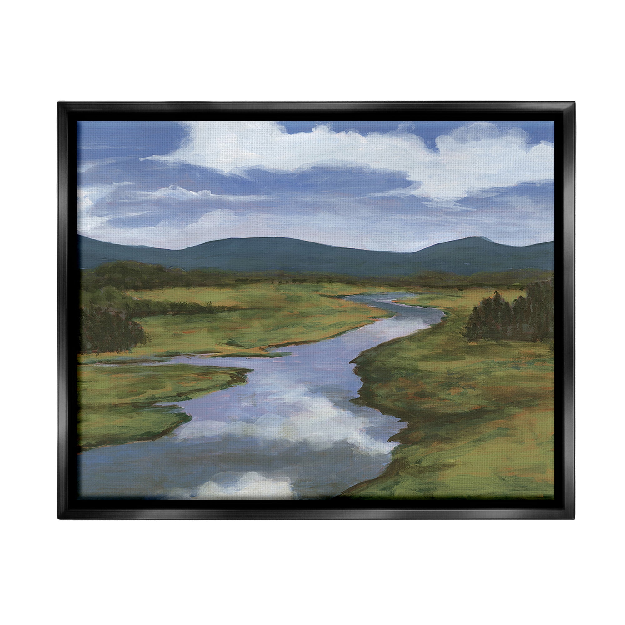 Stupell Industries River with Cloud Reflection Landscape Painting Black Floater Framed Canvas Art Print Wall Art, 21 x 17