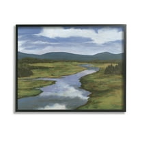 Stupell Industries River with Cloud Reflection Landscape Painting Black Framed Art Print Wall Art, 14 x 11