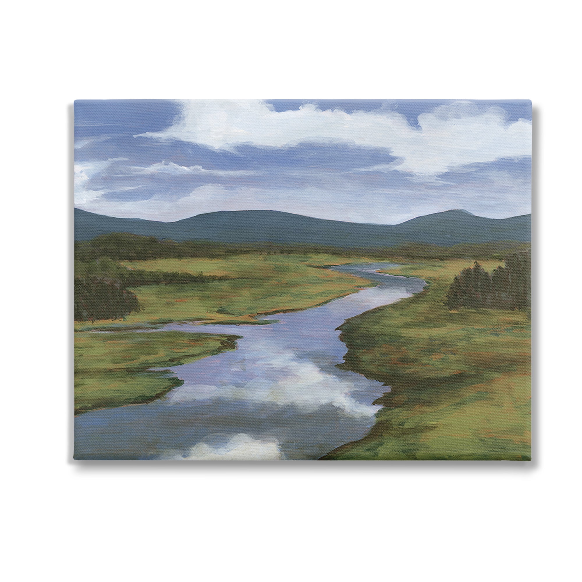 Stupell Industries River with Cloud Reflection Landscape Painting Gallery Wrapped Canvas Art Print Wall Art, 20 x 16