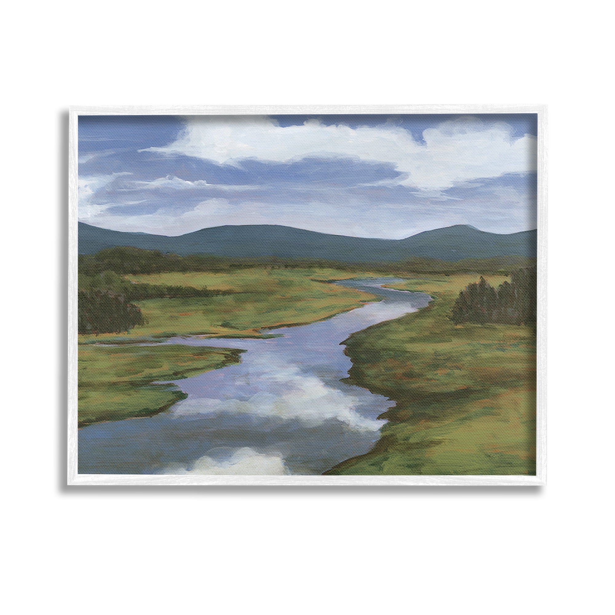 Stupell Industries River with Cloud Reflection Landscape Painting White Framed Art Print Wall Art, 14 x 11