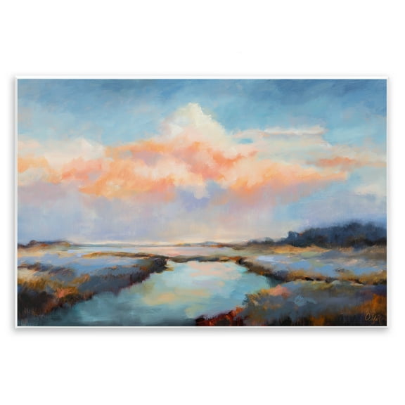 Stupell Industries River with Pastel Clouds Landscape & Nature Painting Unframed Art Print Wall Art, 15 x 10