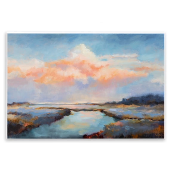 Stupell Industries River with Pastel Clouds Landscape & Nature Painting Unframed Art Print Wall Art, 19 x 13