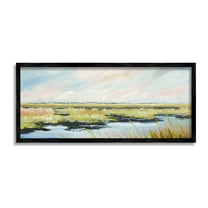 Stupell Industries River with Pastel Sky Landscape Painting Black Framed Art Print Wall Art, 24 x 10