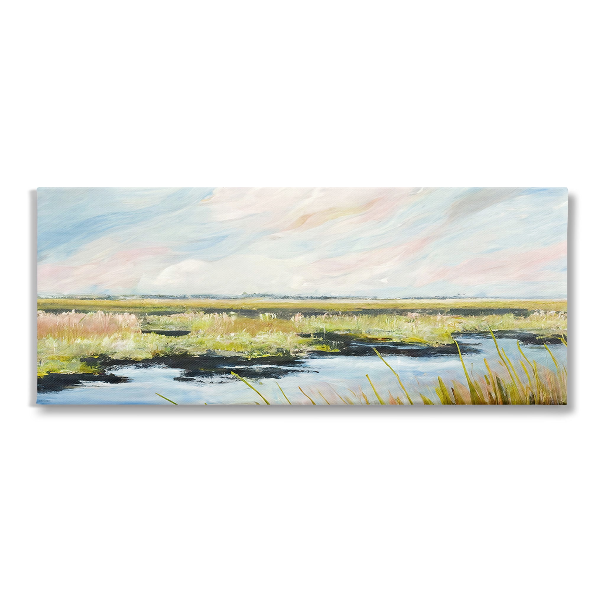 Stupell Industries River with Pastel Sky Landscape Painting Gallery Wrapped Canvas Art Print Wall Art, 48 x 20