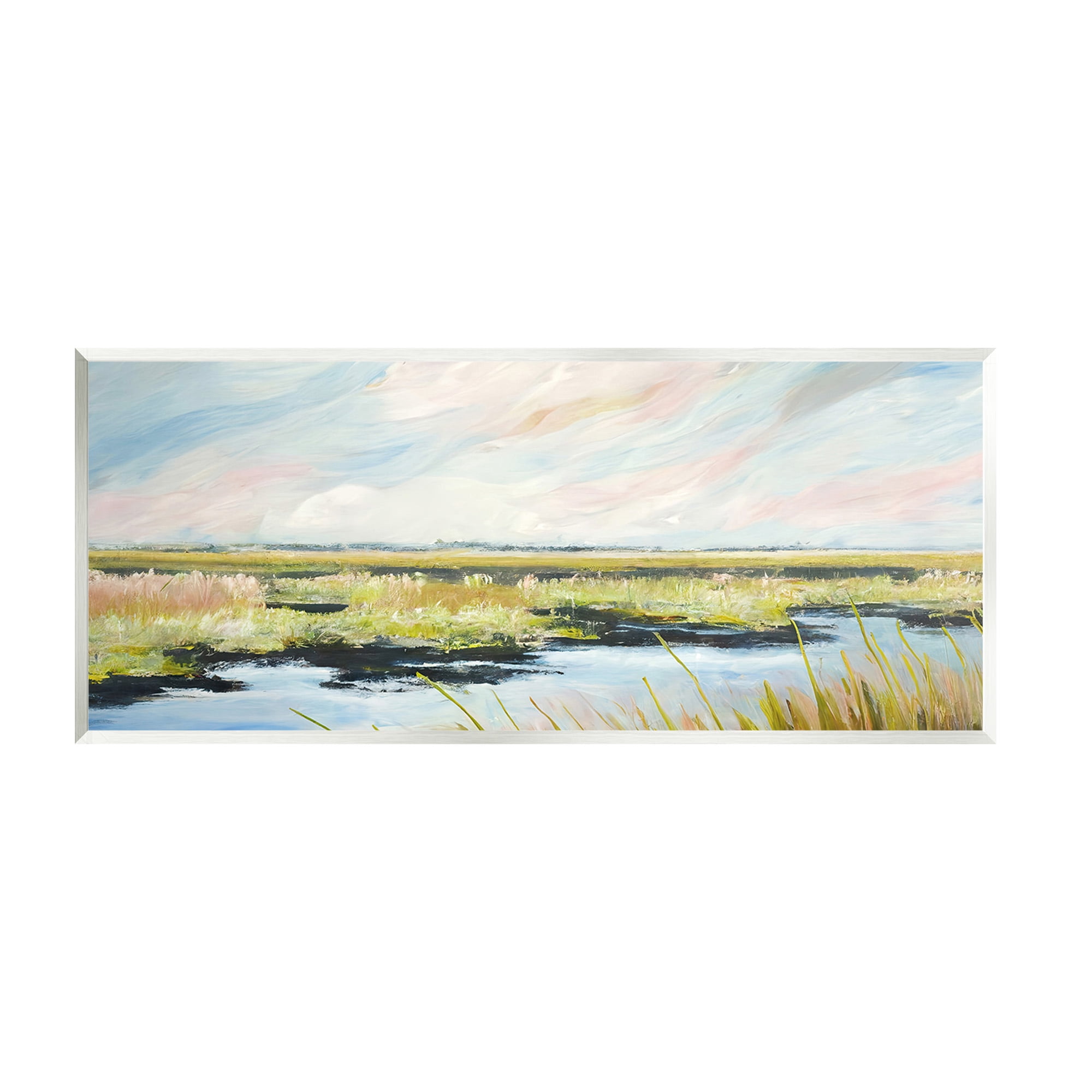 Stupell Industries River with Pastel Sky Landscape Painting Unframed Art Print Wall Art, 17 x 7