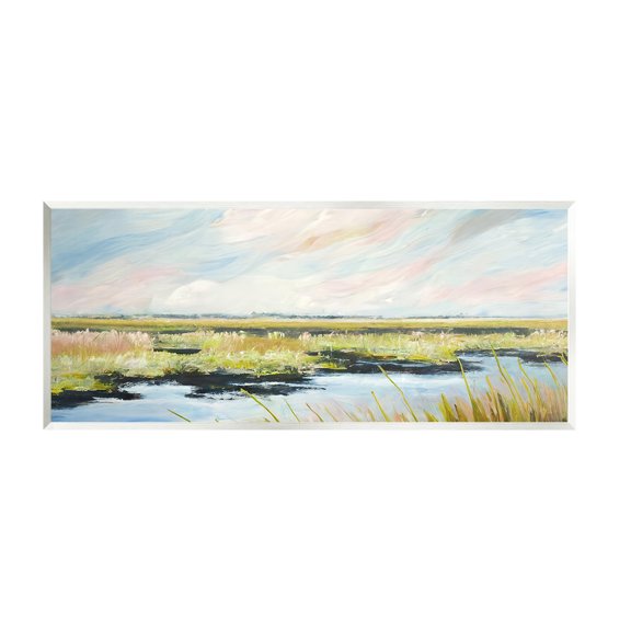 Stupell Industries River with Pastel Sky Landscape Painting Unframed Art Print Wall Art, 17 x 7
