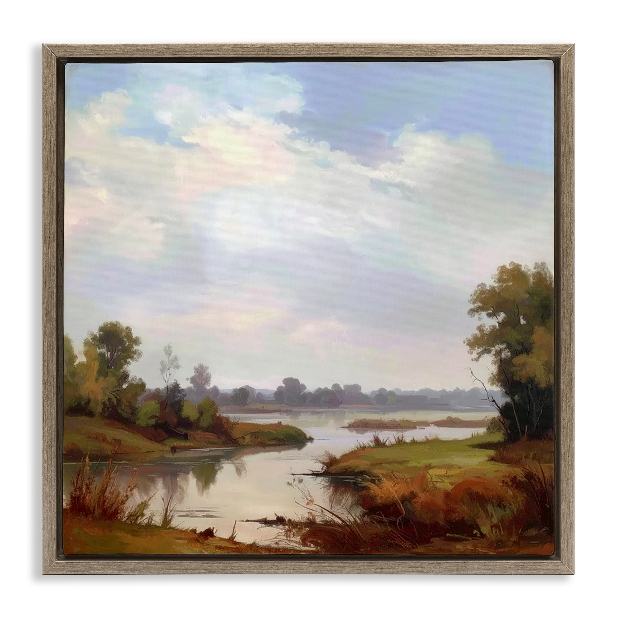 Stupell Industries Riverside Grove Landscape Brown Framed Floater Canvas Wall Art, design by Alonza Saunders