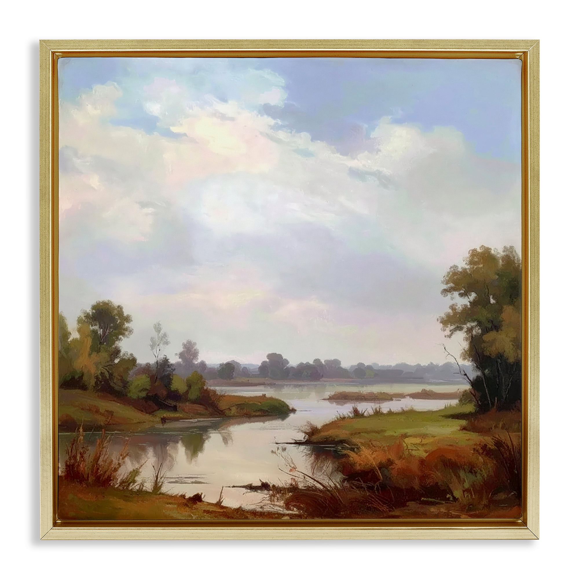 Stupell Industries Riverside Grove Landscape Gold Framed Floater Canvas Wall Art, design by Alonza Saunders