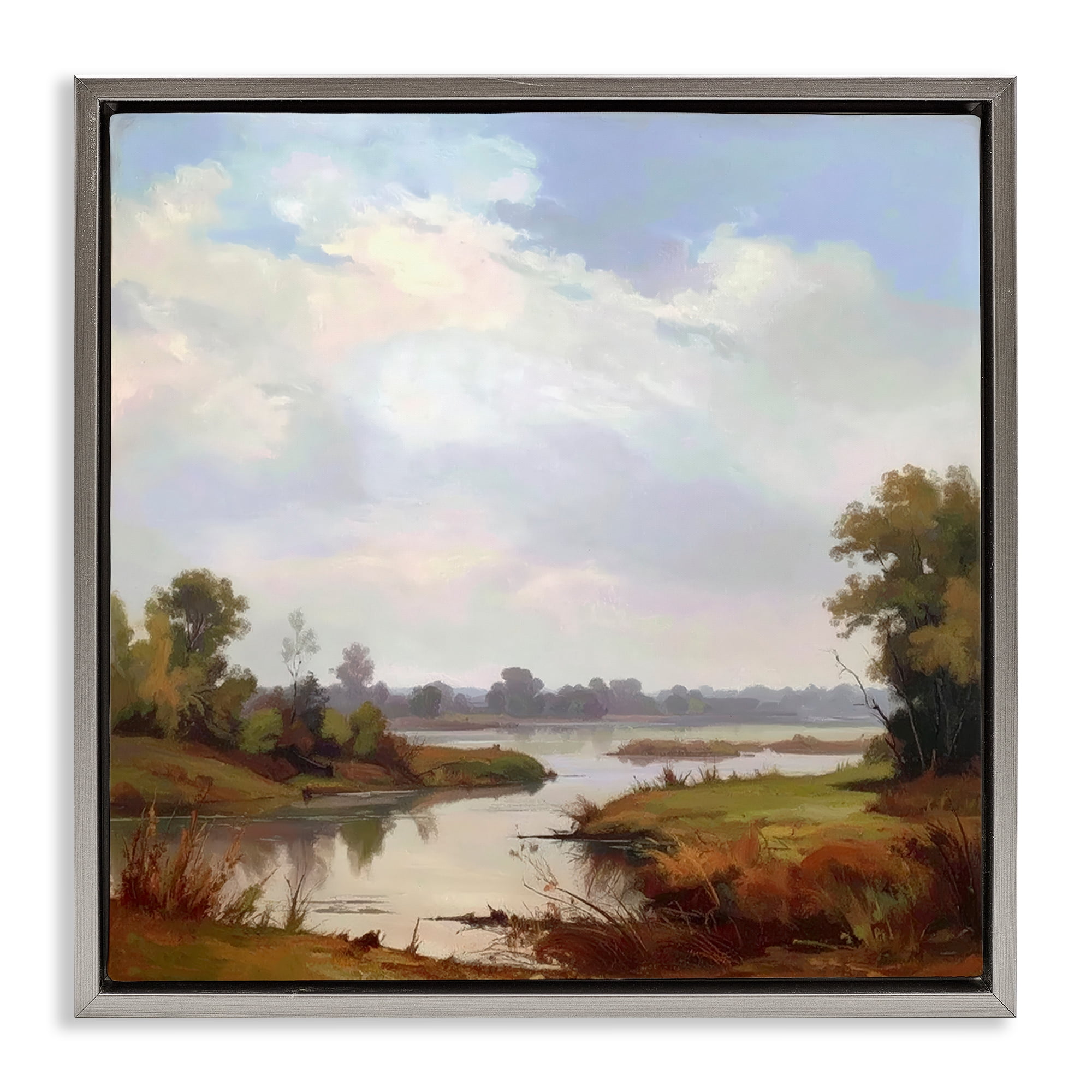 Stupell Industries Riverside Grove Landscape Gray Framed Floater Canvas Wall Art, design by Alonza Saunders