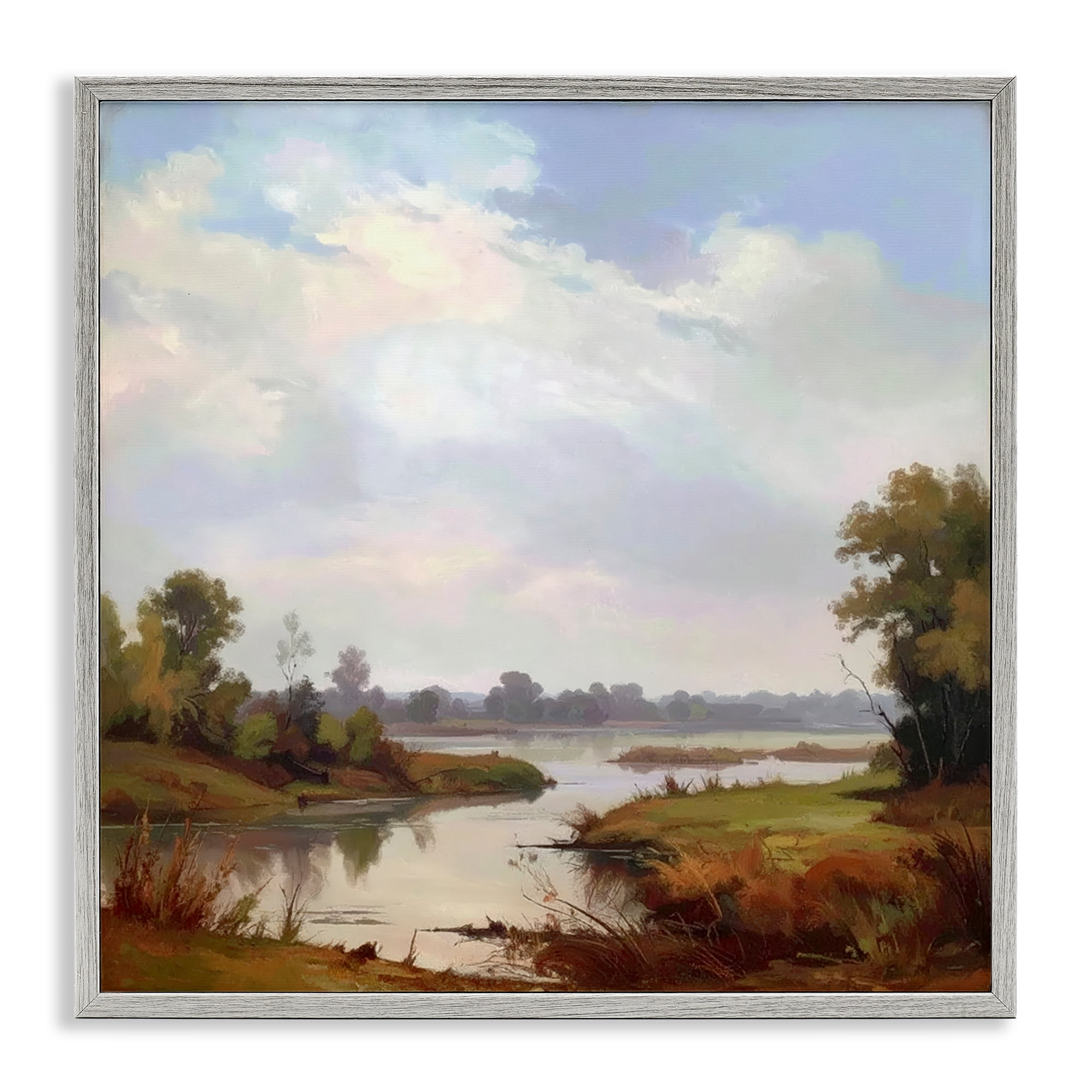 Stupell Industries Riverside Grove Landscape Gray Framed Giclee Art, design by Alonza Saunders