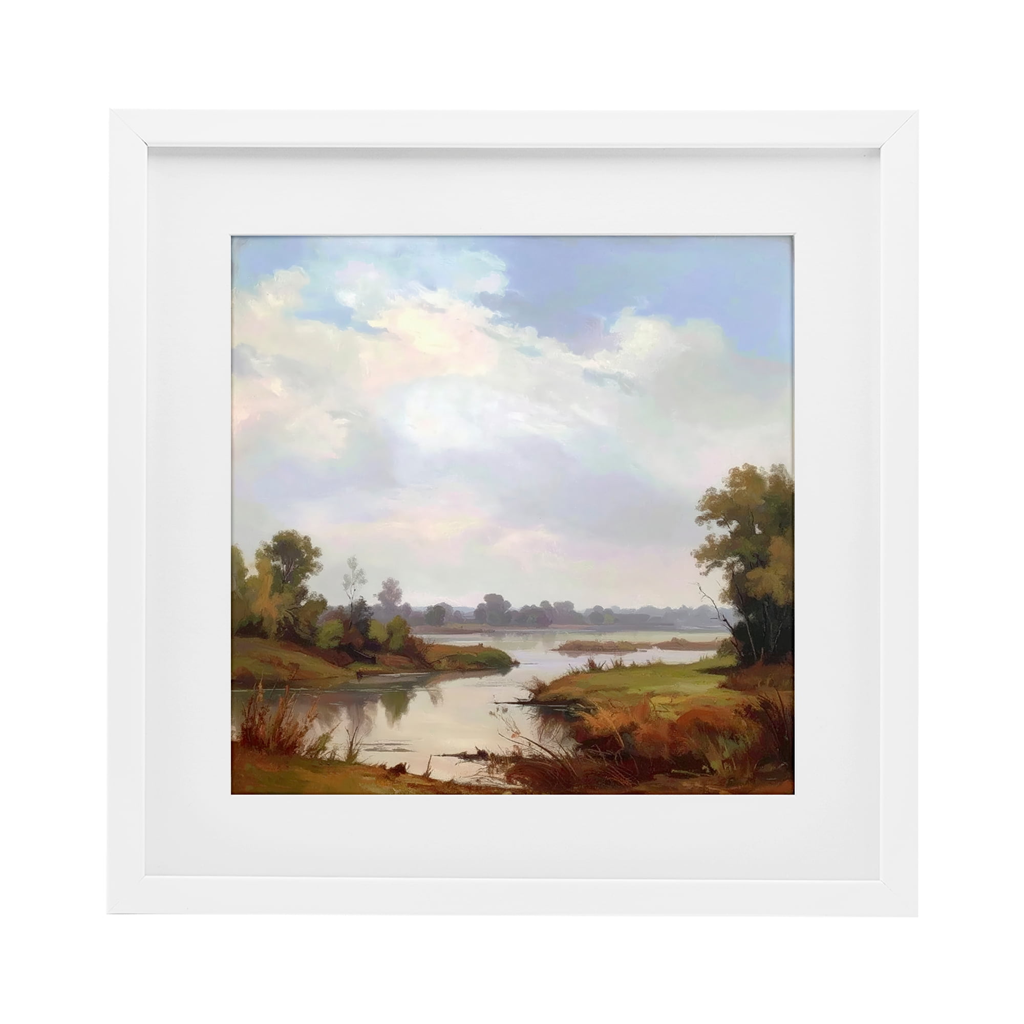 Stupell Industries Riverside Grove Landscape White Framed Print Under Glass, design by Alonza Saunders