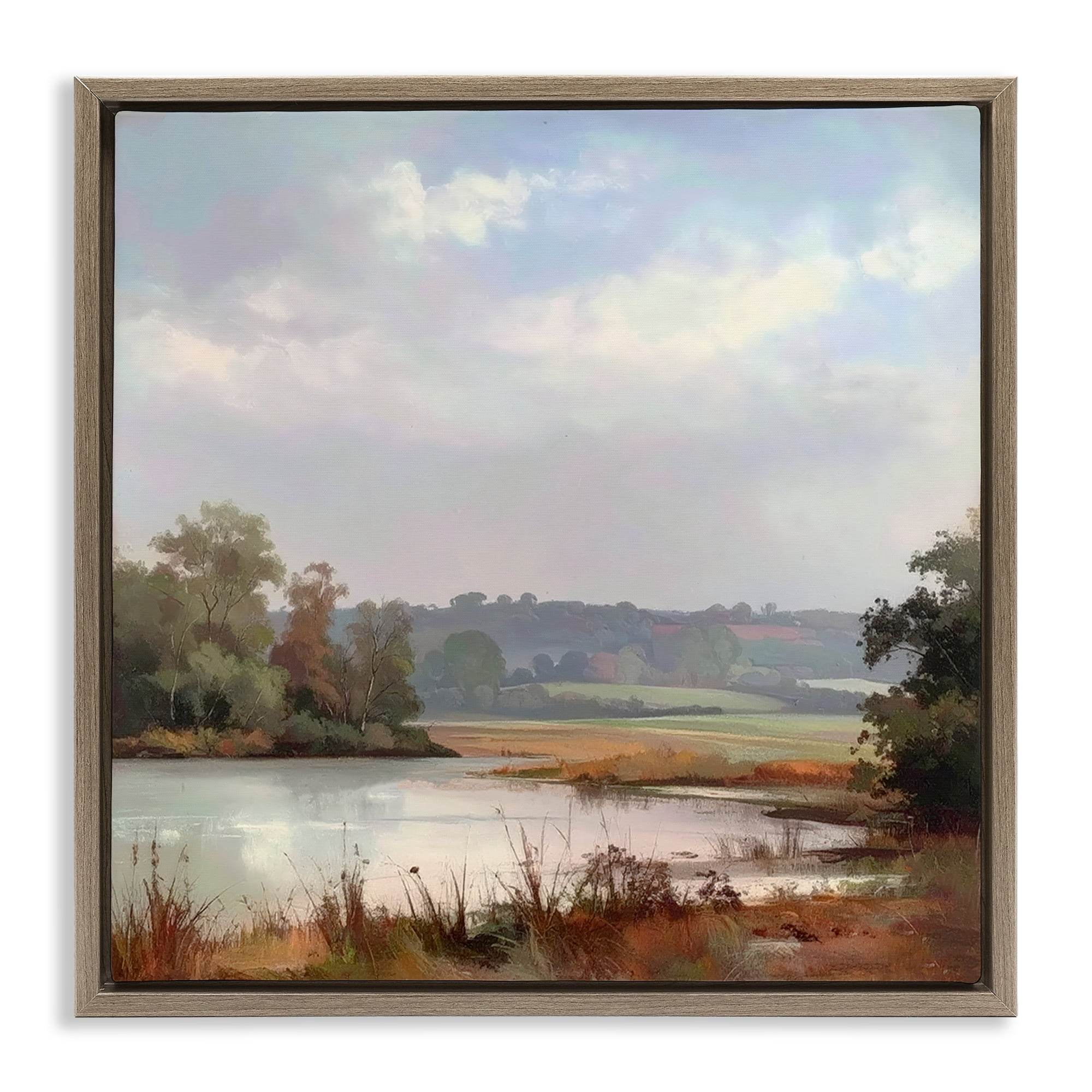 Stupell Industries Riverside Grove Scenery Brown Framed Floater Canvas Wall Art, design by Alonza Saunders