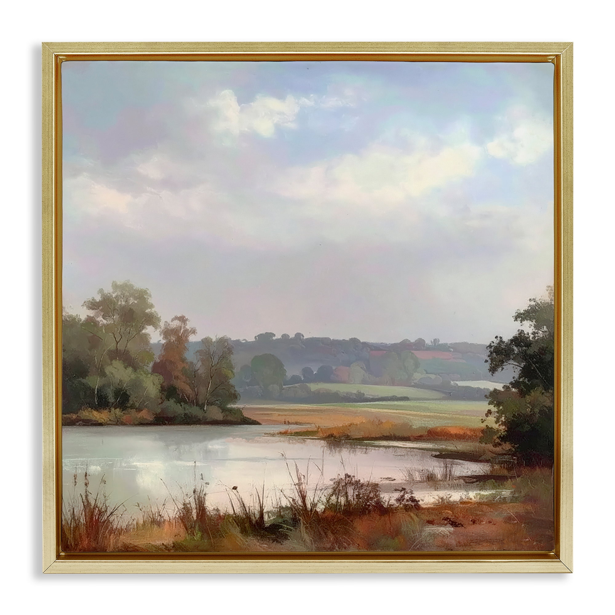Stupell Industries Riverside Grove Scenery Gold Framed Floater Canvas Wall Art, design by Alonza Saunders