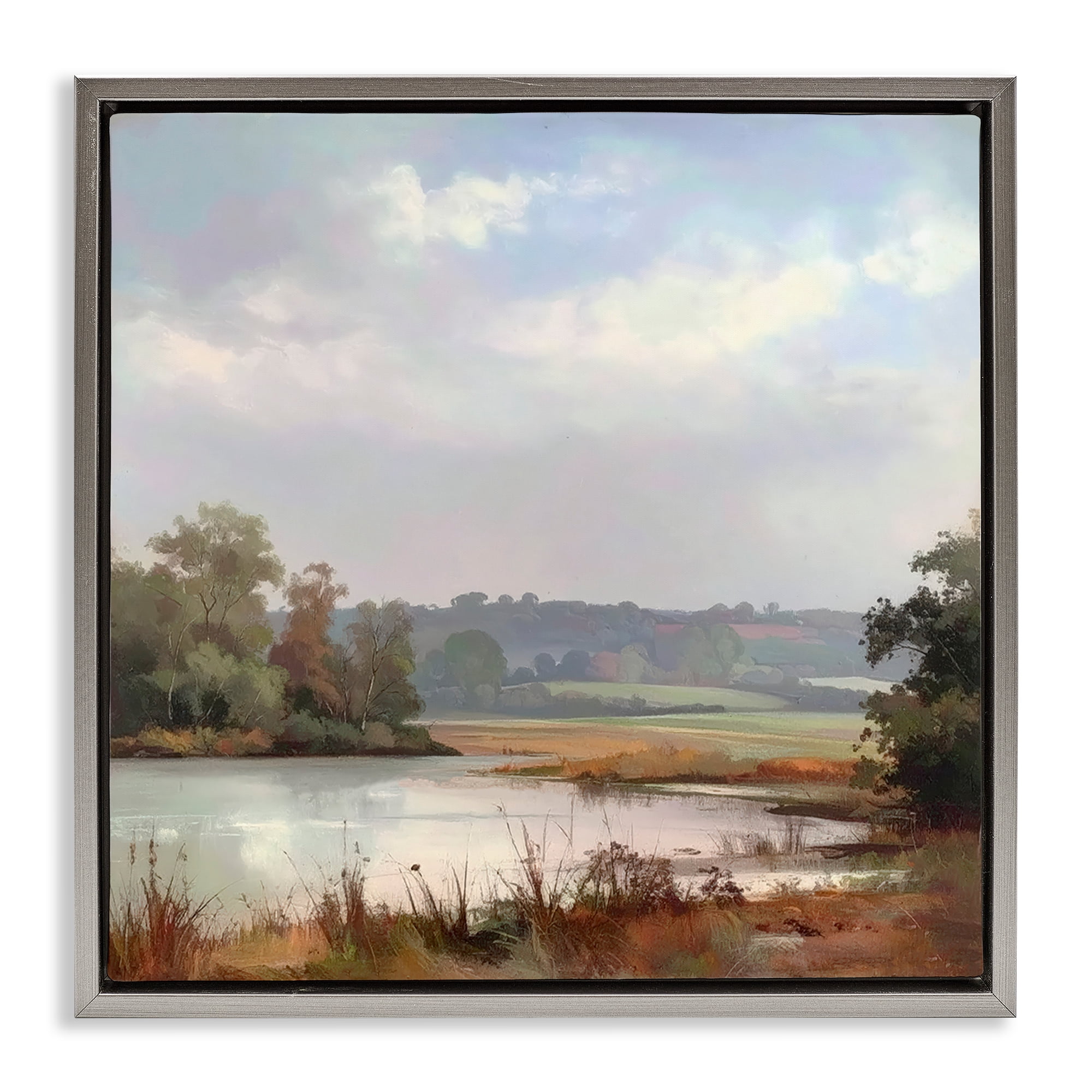 Stupell Industries Riverside Grove Scenery Gray Framed Floater Canvas Wall Art, design by Alonza Saunders