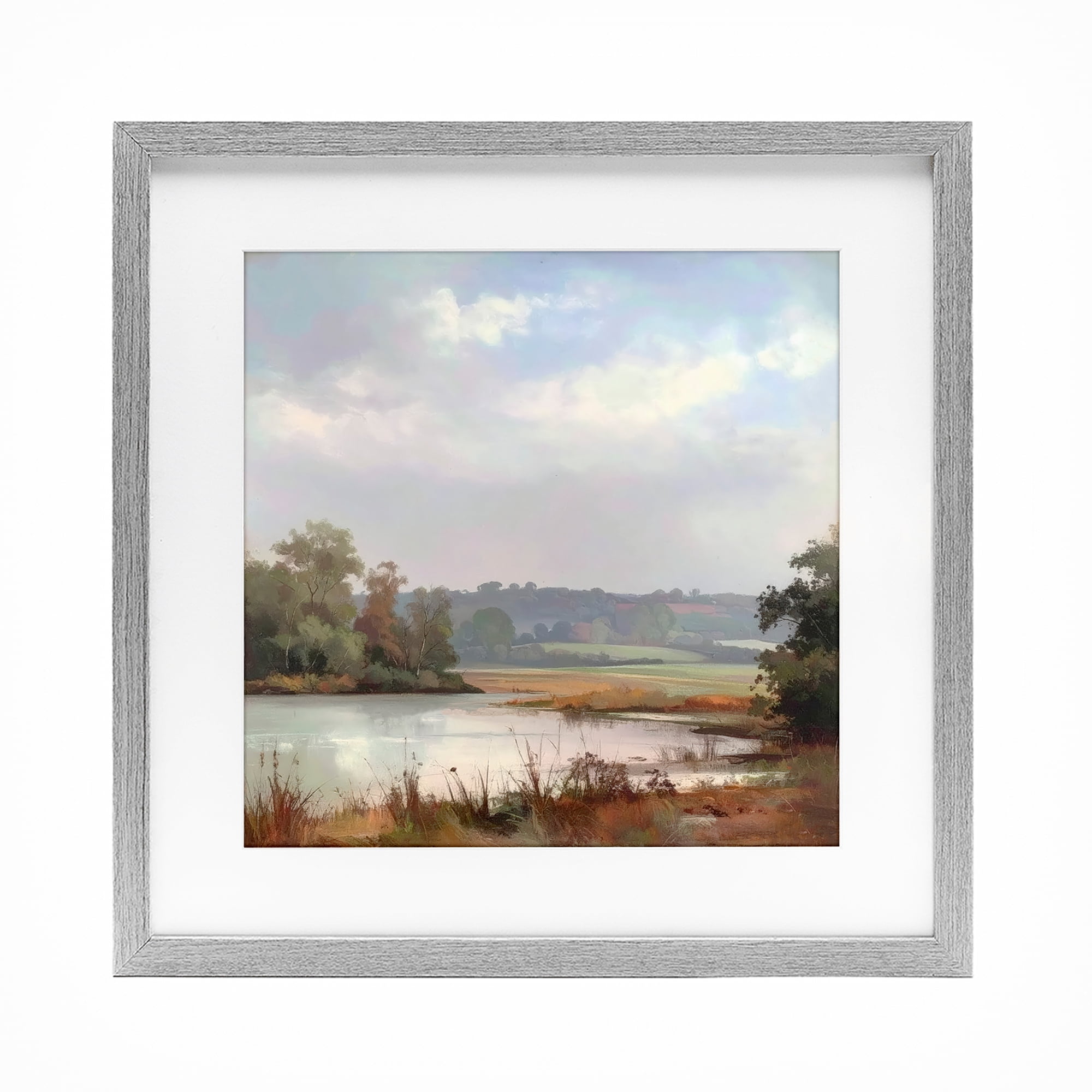 Stupell Industries Riverside Grove Scenery Gray Framed Print Under Glass, design by Alonza Saunders