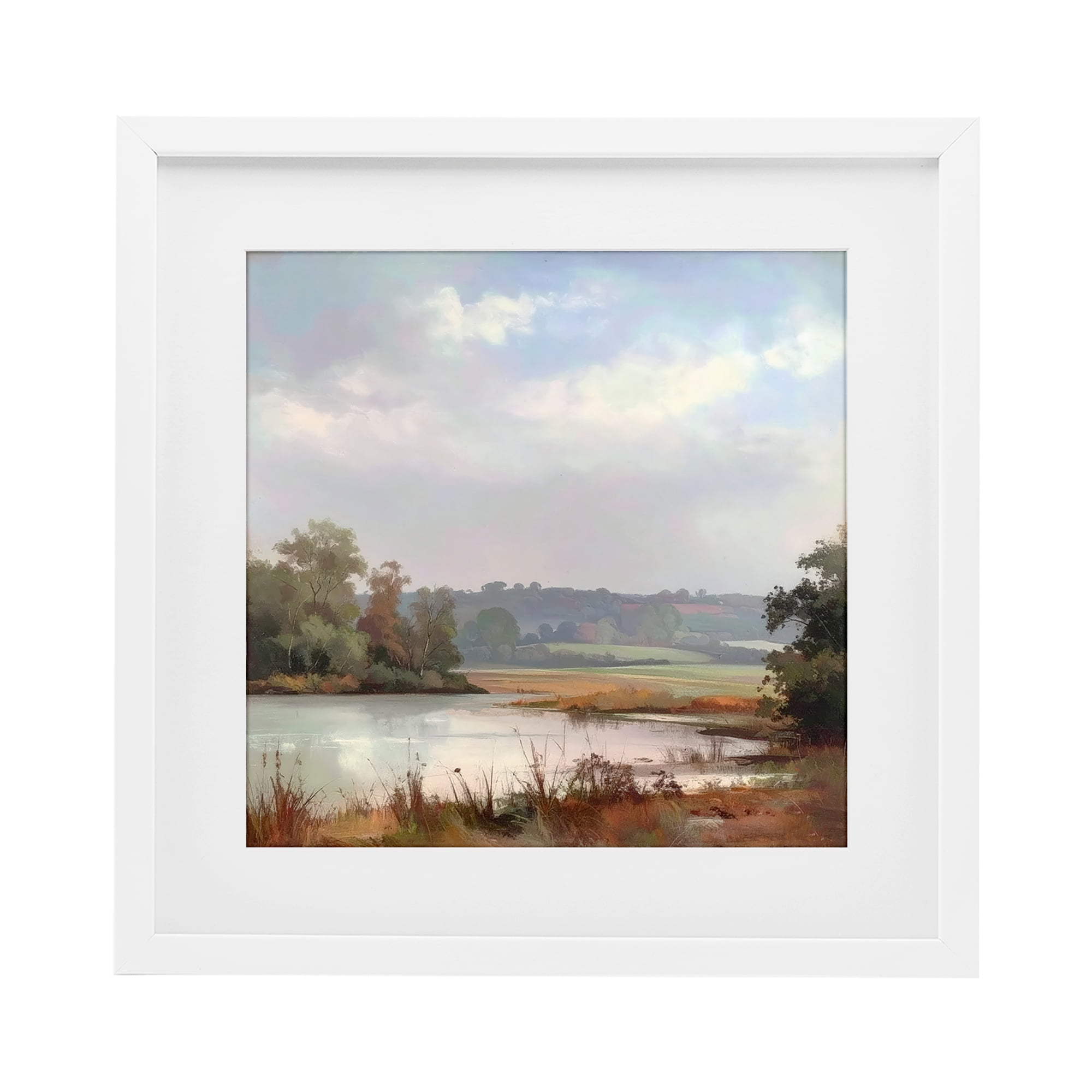 Stupell Industries Riverside Grove Scenery White Framed Print Under Glass, design by Alonza Saunders