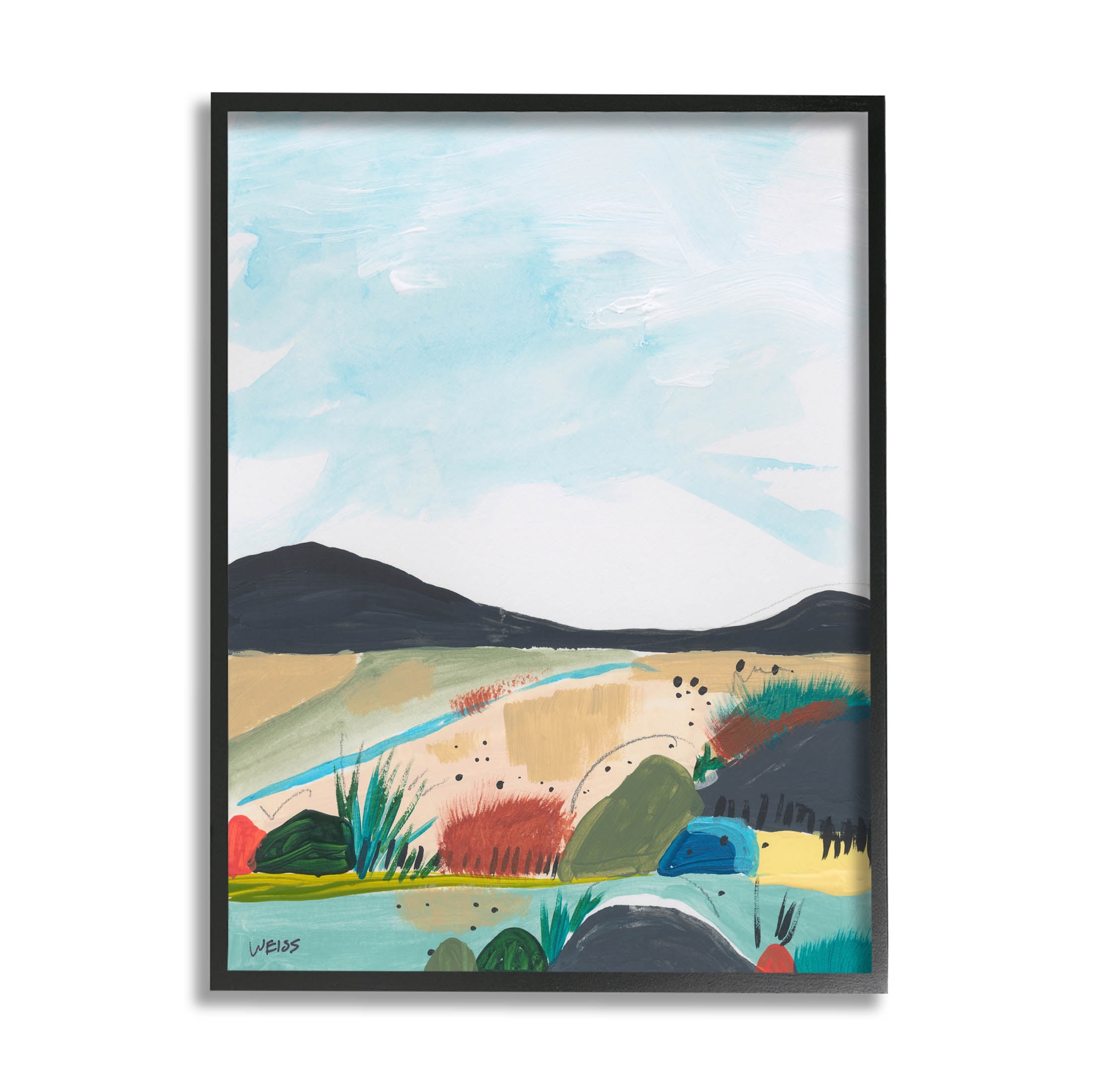 Stupell Industries Riverside Mountain Landscape Scene Painting Black Framed Art Print Wall Art, Design by Jan Weiss