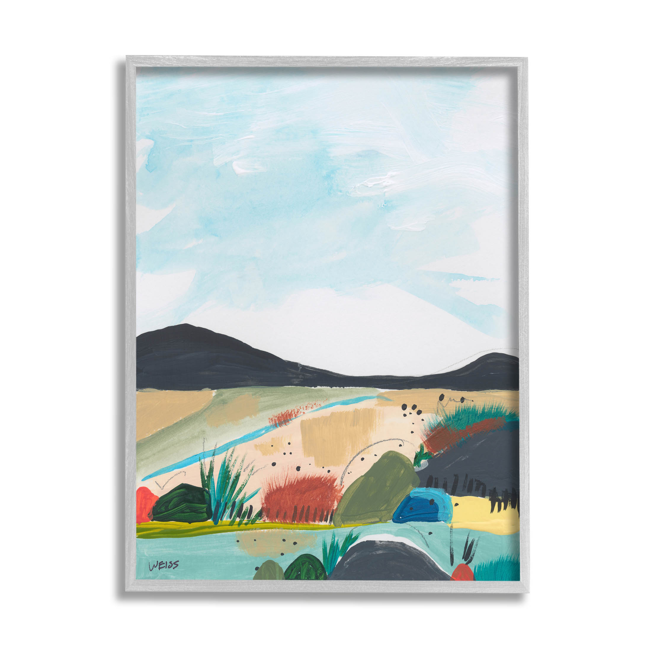 Stupell Industries Riverside Mountain Landscape Scene Painting Gray Framed Art Print Wall Art, Design by Jan Weiss