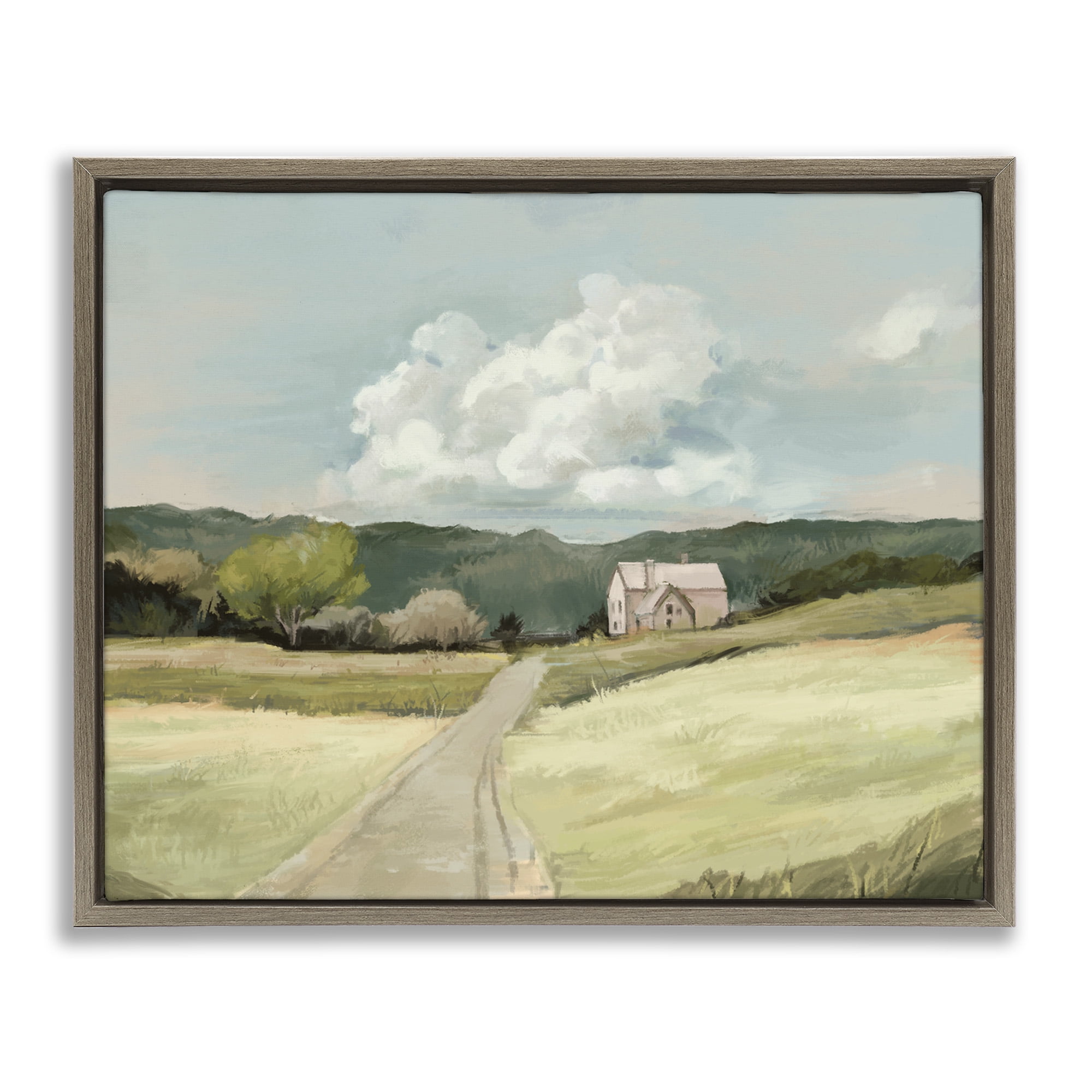 Stupell Industries Road Leading Home Countryside Landscape Painting Brown Floater Framed Canvas Art Print Wall Art, 21 x 17