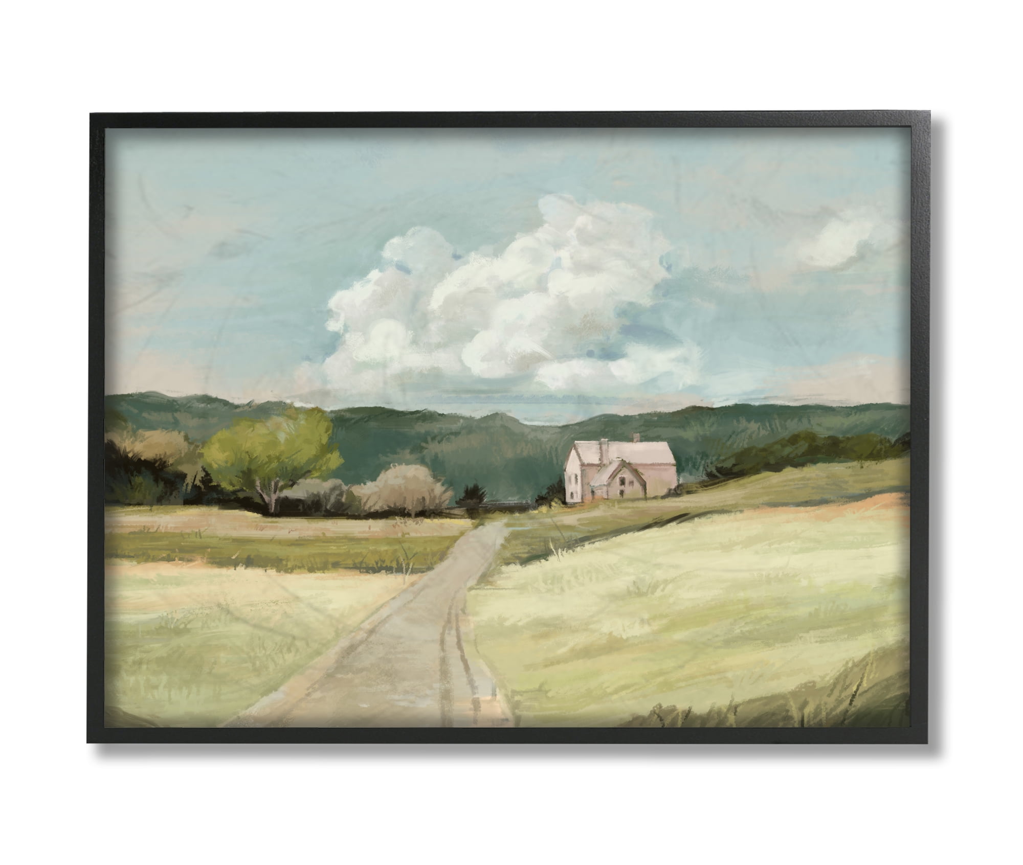 Countryside Mountain Landscape Print on Canvas with Black Frame, 11 x 14