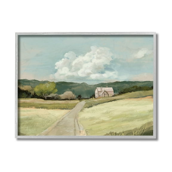 Stupell Industries Road Leading Home Countryside Mountain Landscape Grey Framed, 16 x 20, Design by Ziwei Li