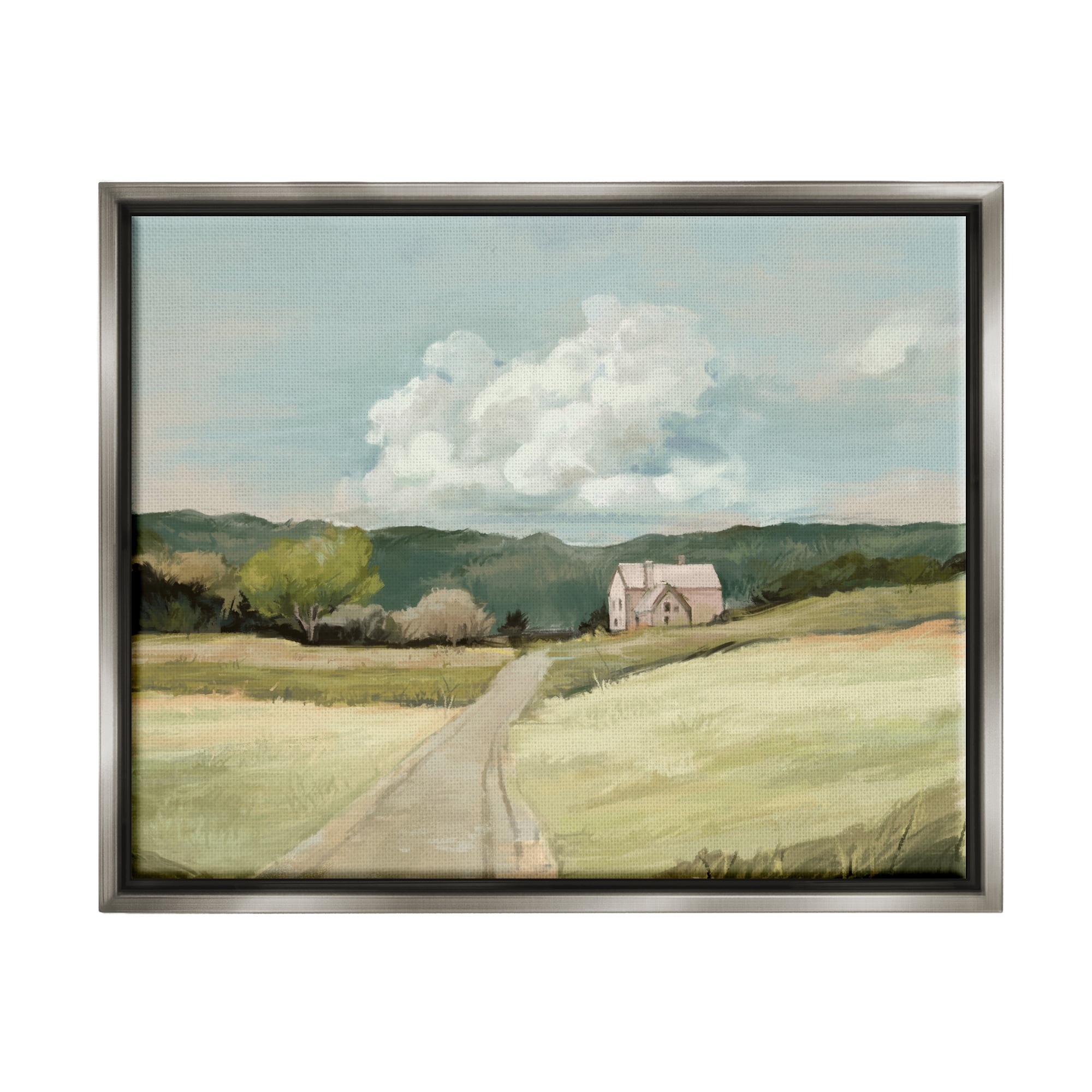 Stupell Industries Road Leading Home Countryside Mountain Landscape Luster Gray Framed Floating Canvas Wall Art, 16x20, by Ziwei Li