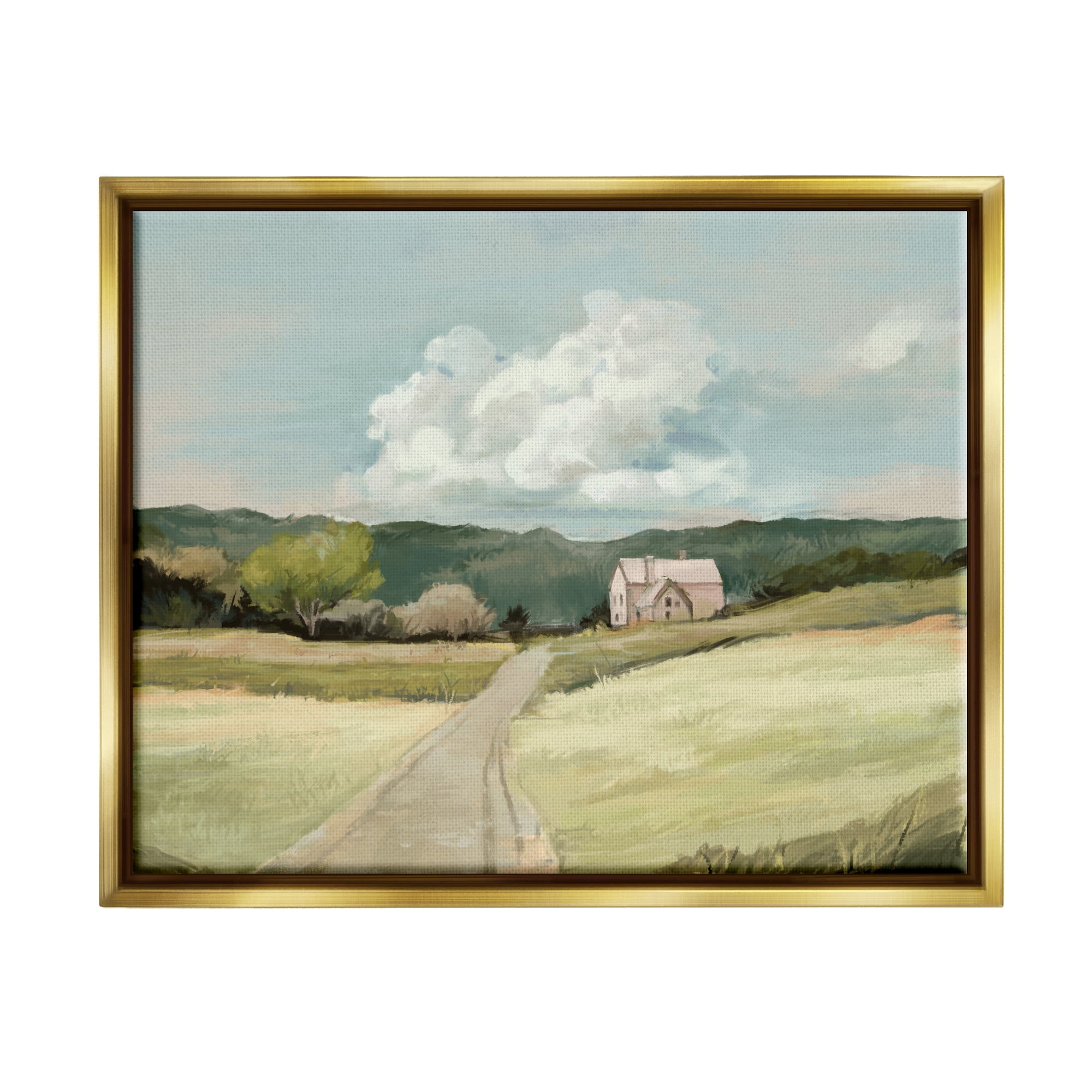 Stupell Industries Road Leading Home Countryside Mountain Landscape Metallic Gold Framed Floating Canvas Wall Art, 24x30, by Ziwei Li