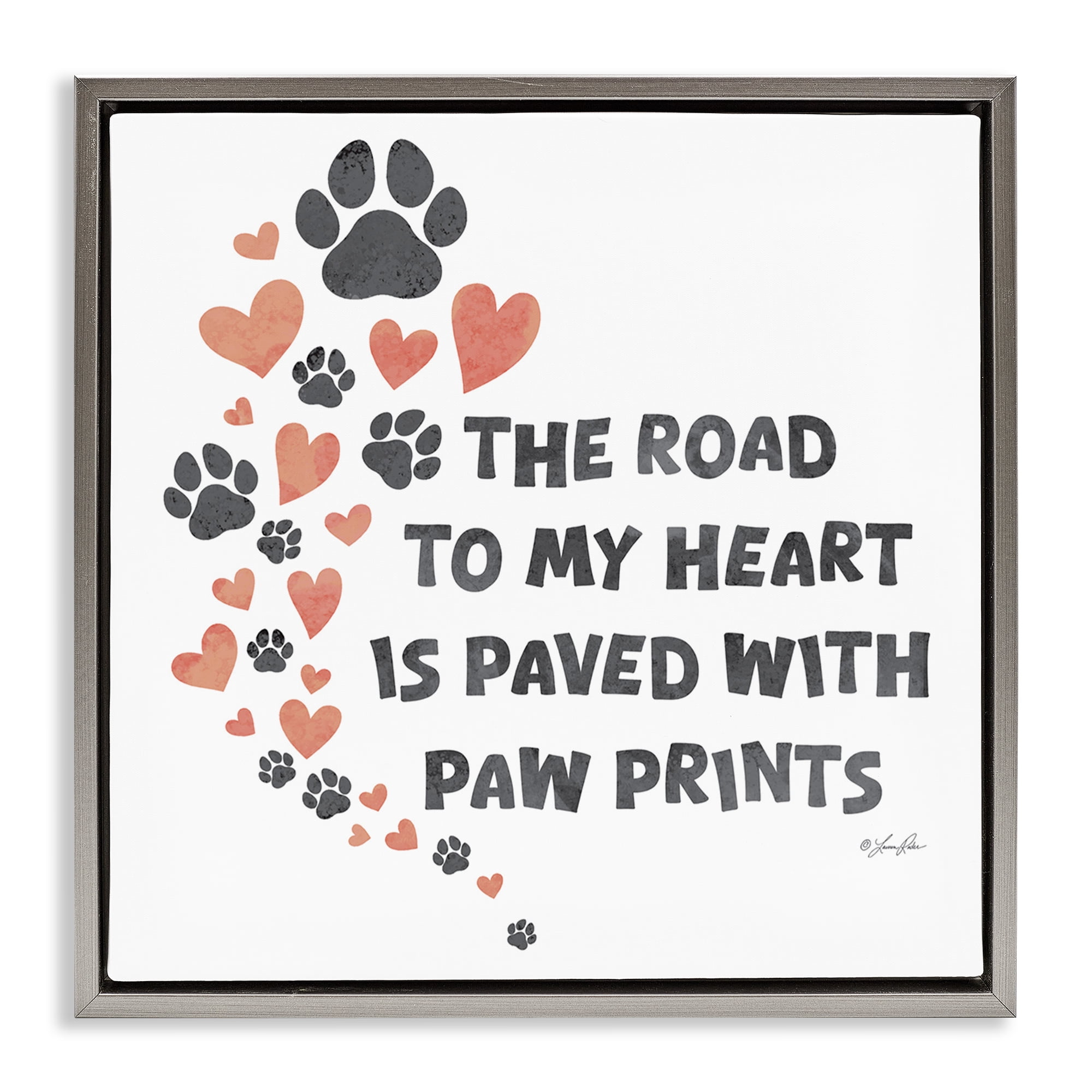 Stupell Industries Road To My Heart Typography Painting Gray Floater Framed Canvas Art Print Wall Art, 25 x 25