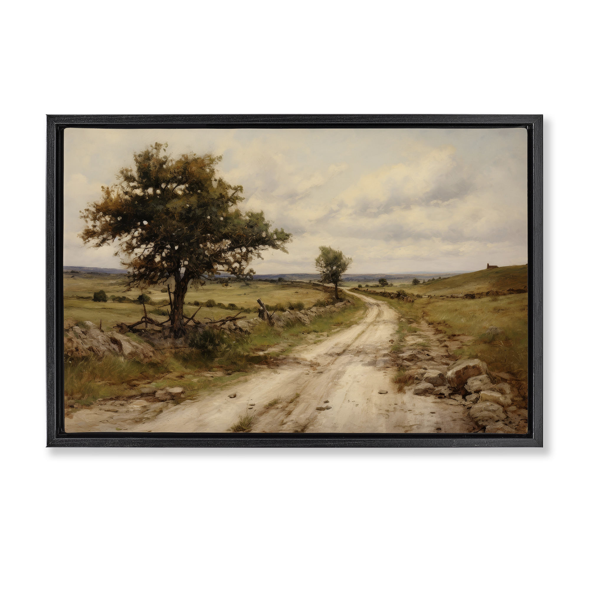 Stupell Industries Road To Nowhere Landscape & Nature Painting Black Floater Framed Canvas Art Print Wall Art, 31 x 21