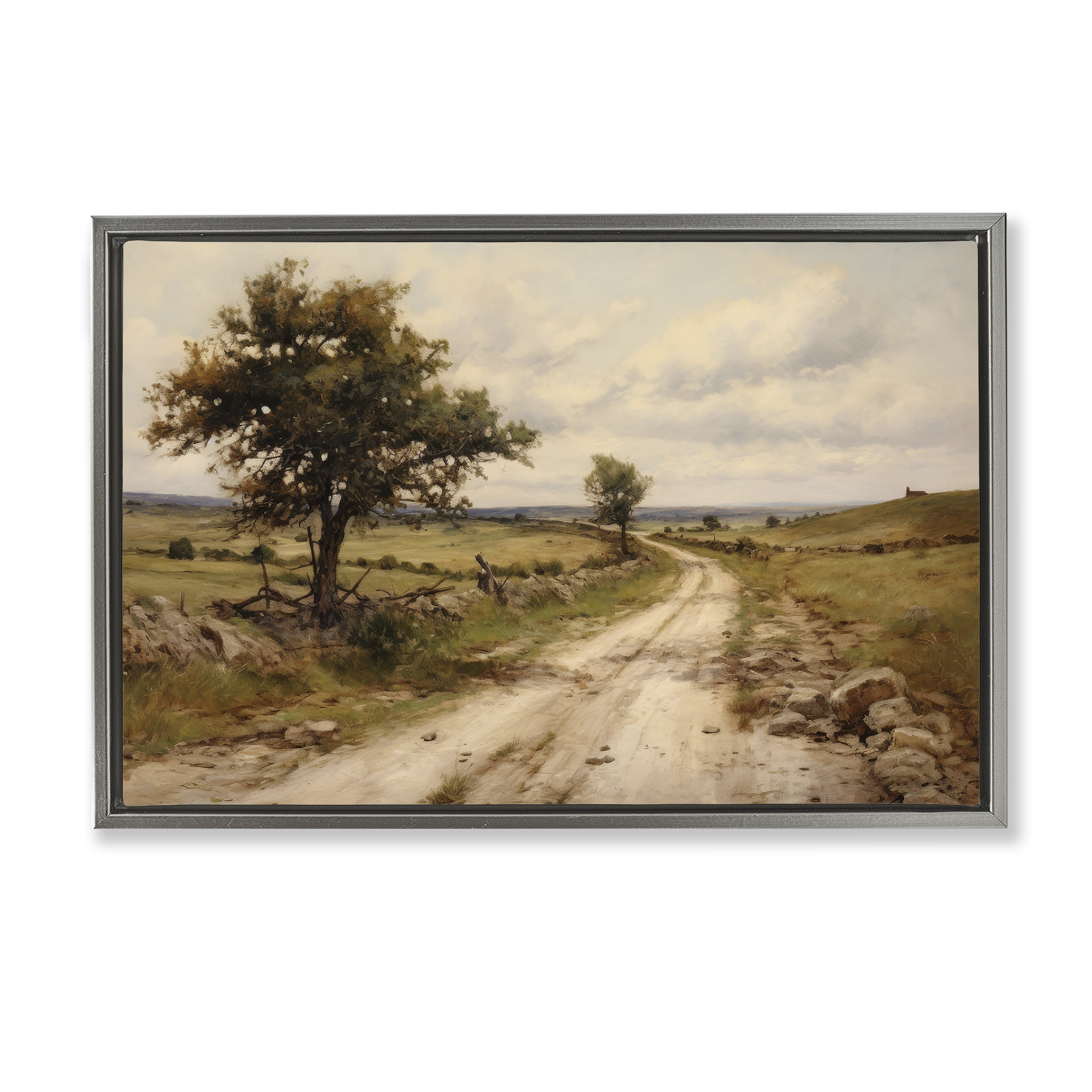 Stupell Industries Road To Nowhere Landscape & Nature Painting Gray Floater Framed Canvas Art Print Wall Art, 25 x 17