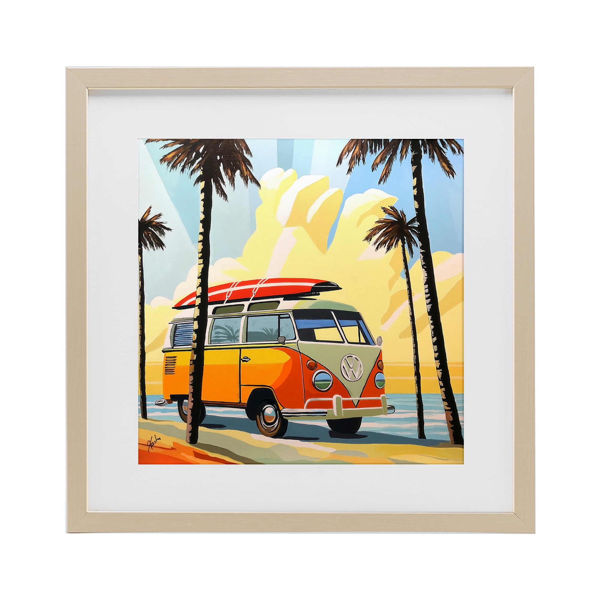 Stupell Industries Road Trip Beach Van Birch Framed Print Under Glass, design by John Jaster