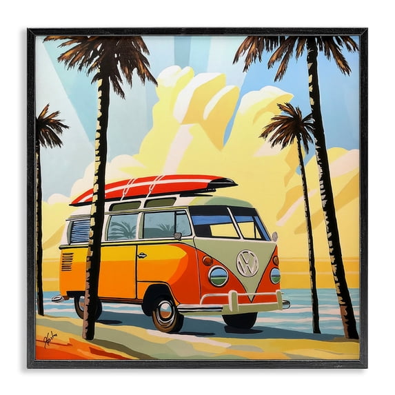 Stupell Industries Tropical Road Trip Beach Van Black Framed Giclee Art, 12 x 12, by John Jaster