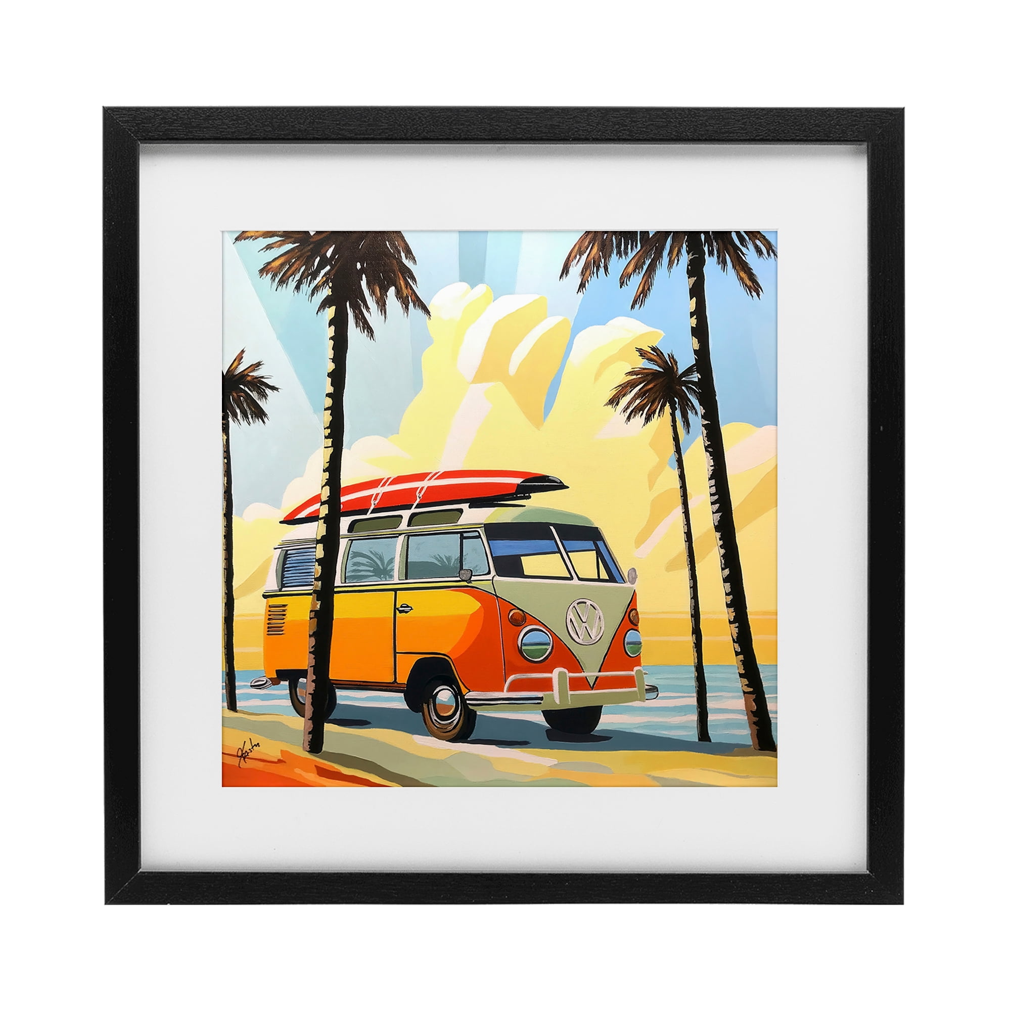 Stupell Industries Road Trip Beach Van Black Framed Print Under Glass, design by John Jaster