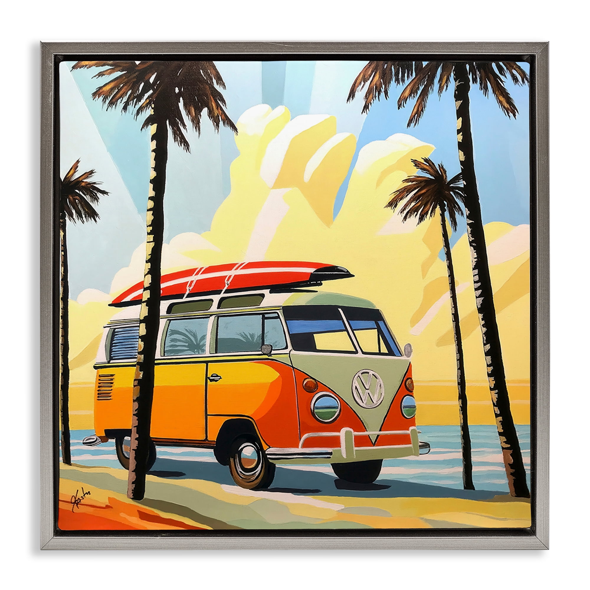 Stupell Industries Road Trip Beach Van Gray Framed Floater Canvas Wall Art, design by John Jaster