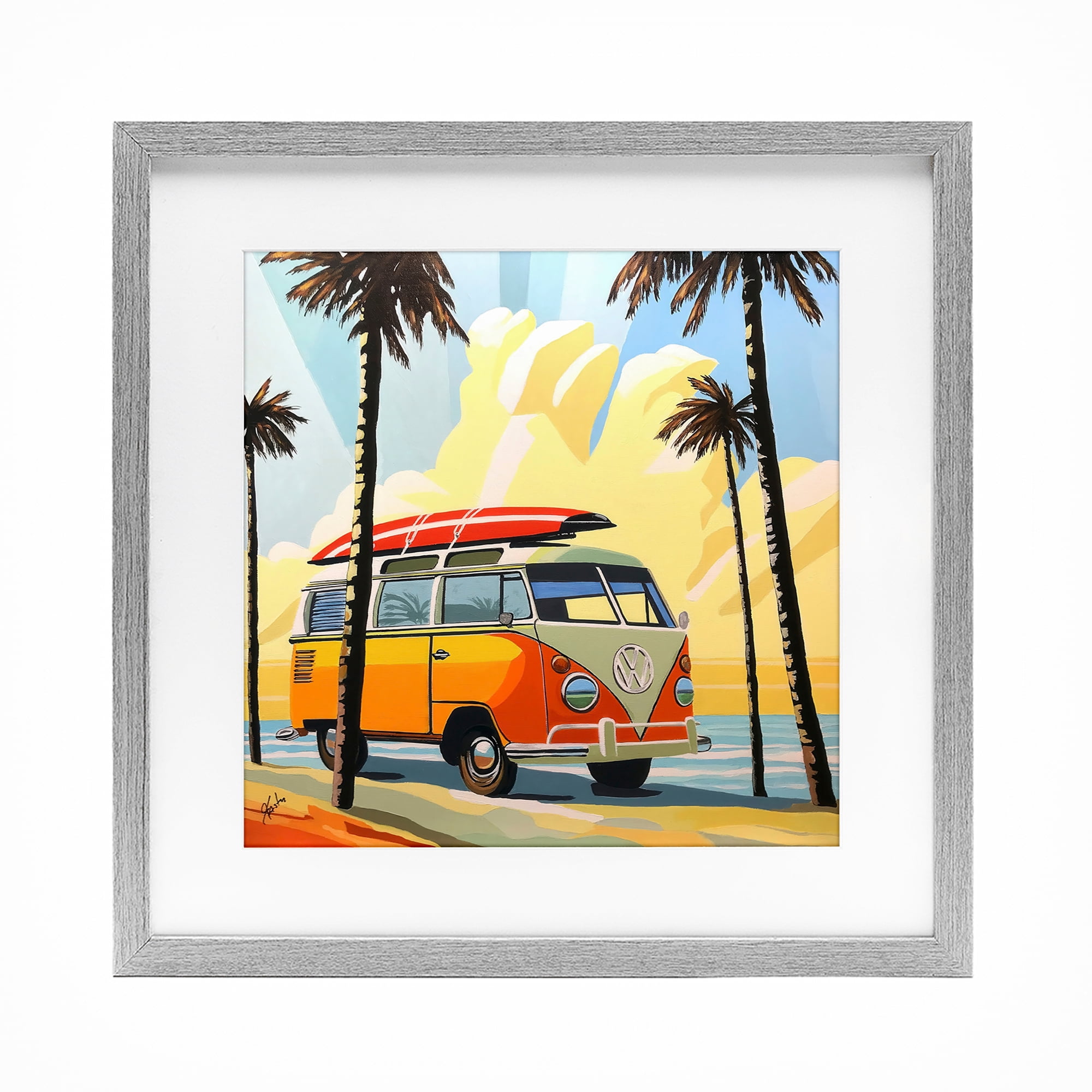 Stupell Industries Road Trip Beach Van Gray Framed Print Under Glass, design by John Jaster