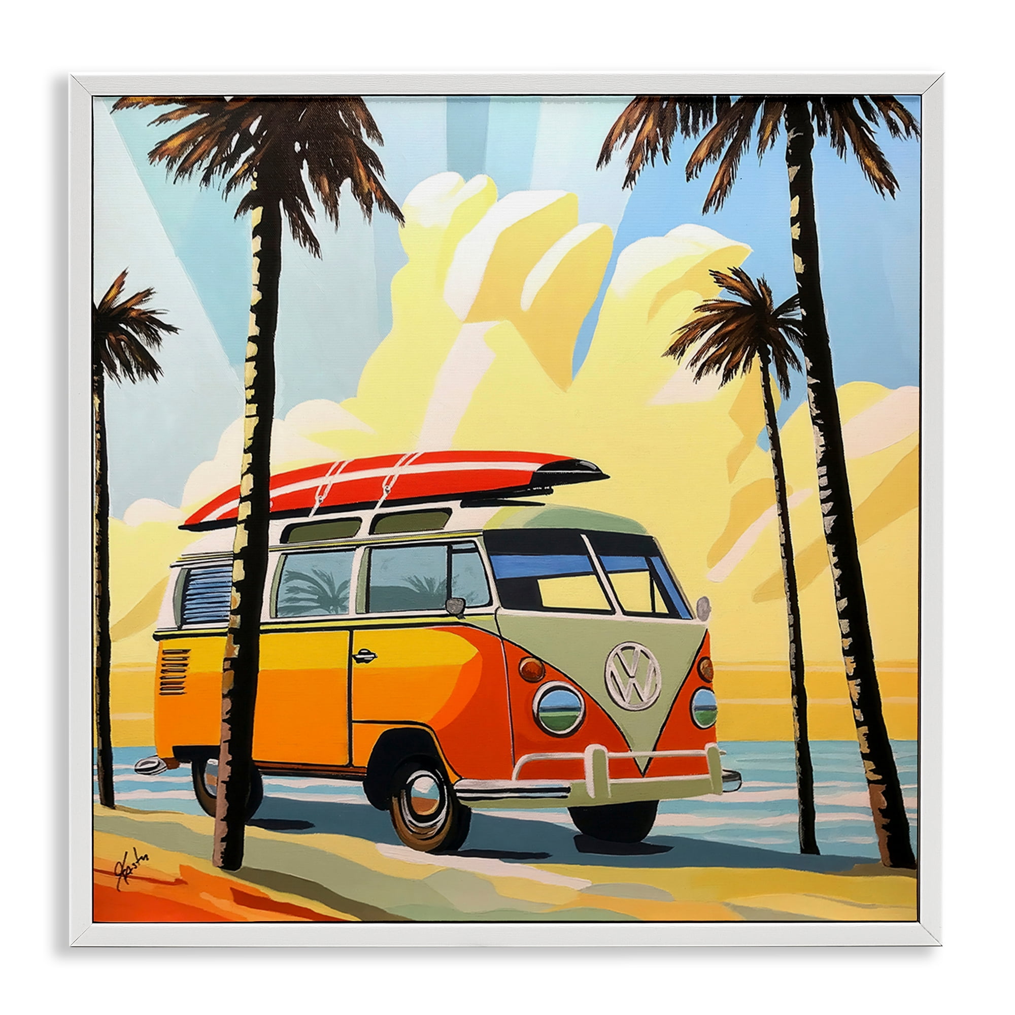 Stupell Industries Road Trip Beach Van White Framed Giclee Art, design by John Jaster