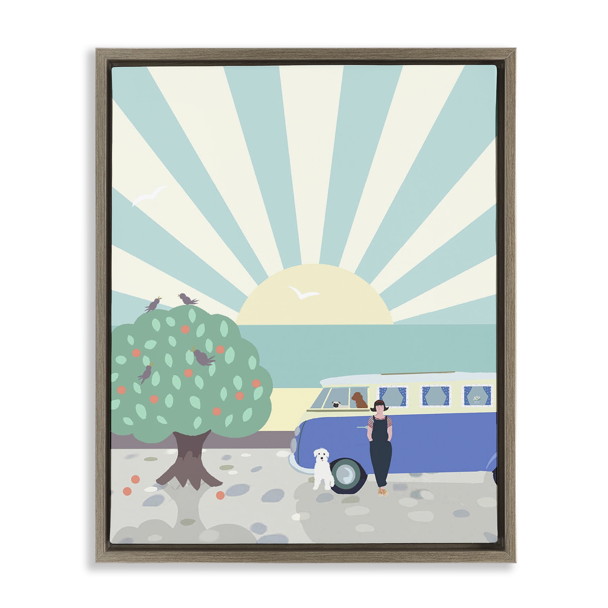 Stupell Industries Road Trip Stop Nautical & Beach Painting Brown Floater Framed Canvas Art Print Wall Art, 17 x 21